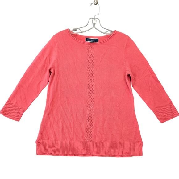 Karen Scott Women Sweater Size M Petite Pink Orchard Preppy 3/4 Sleeves Knit Top - Picture 1 of 9